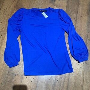New York & Company blue puff long sleeve top. Size L